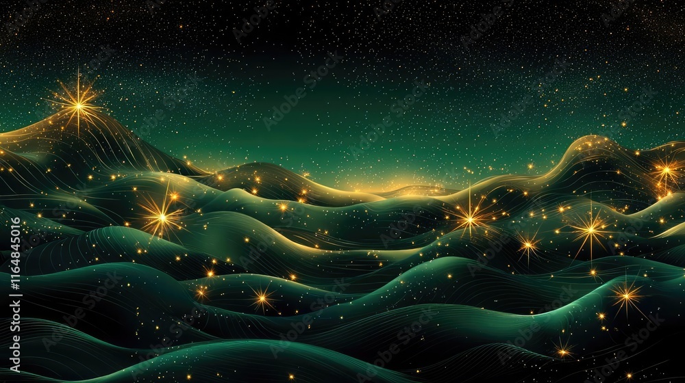 Poster starry abstract background idea. a mesmerizing landscape featuring ethereal waves and sparkling cele