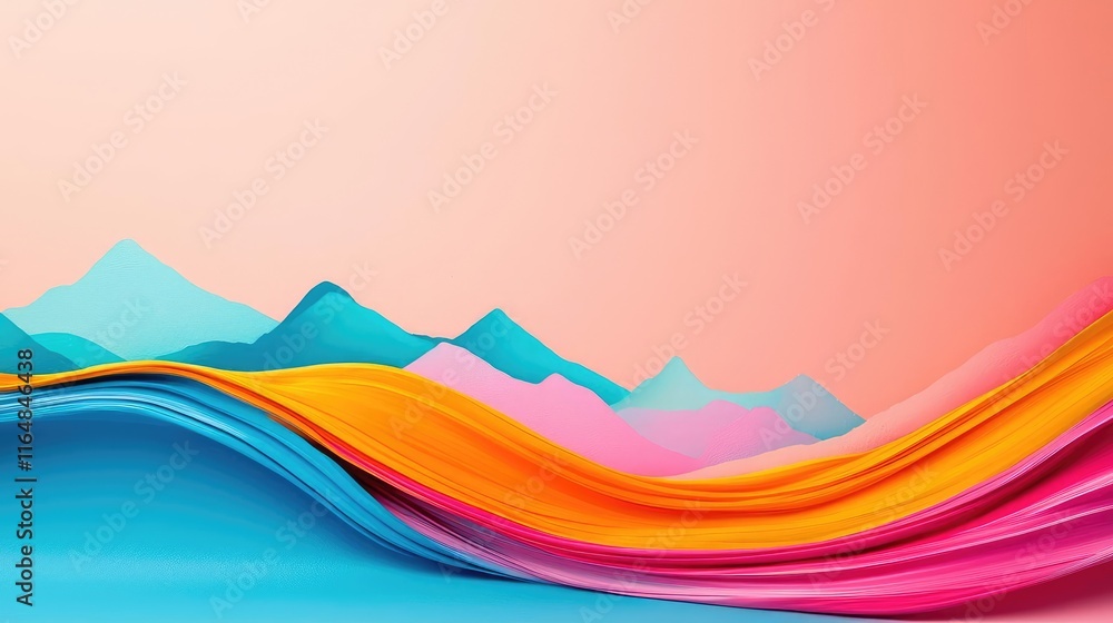 Poster graffiti abstract background idea. colorful waves and mountains blend in a vibrant abstract design f