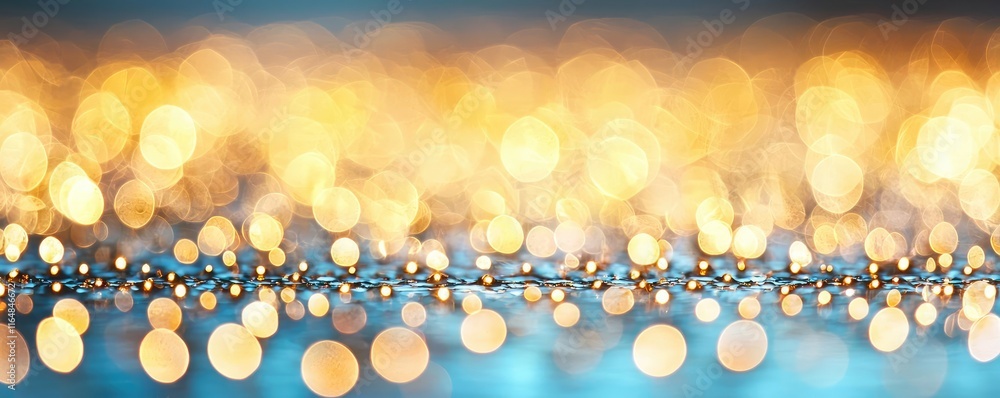 Poster droplets abstract background concept. beautiful golden bokeh lights creating a serene and festive at