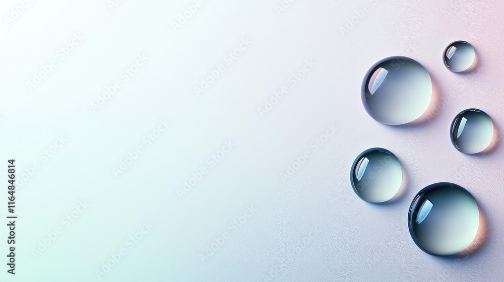 Poster droplets abstract background concept. beautiful water droplets on a soft gradient background, symbol
