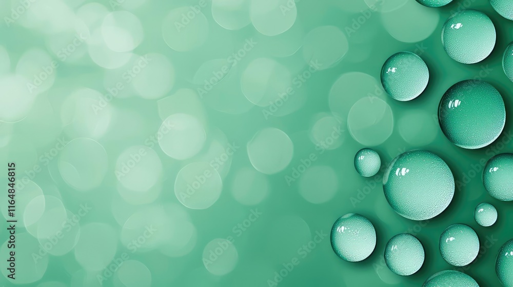 Poster droplets abstract background concept. abstract green background with water droplets creating a seren