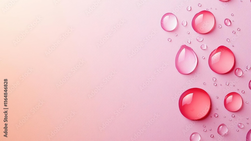Poster droplets abstract background concept. fresh droplets of water over a pink background, adding a refre