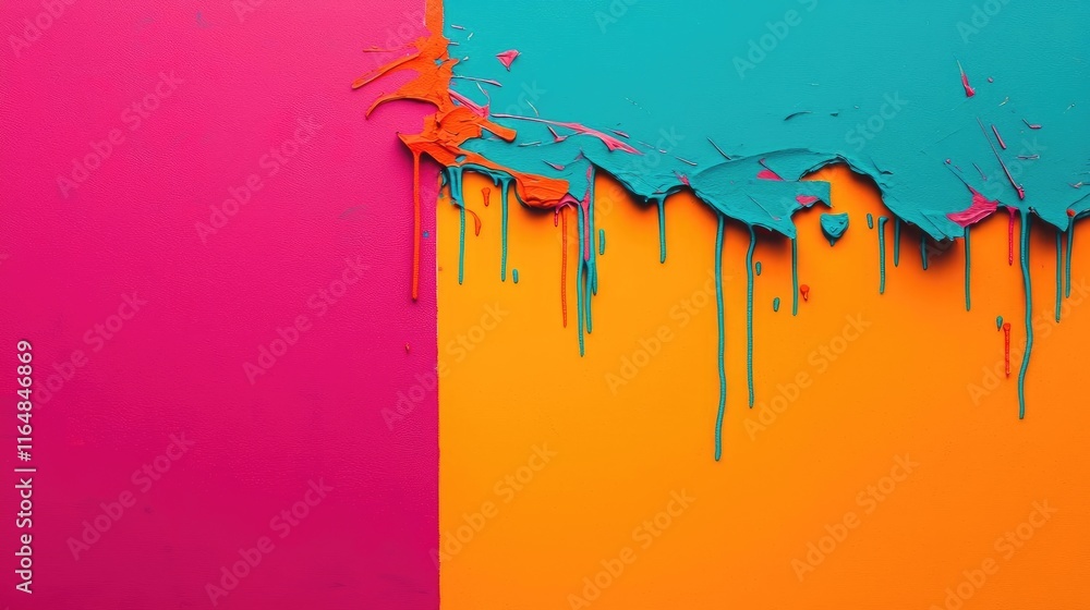 Poster graffiti abstract background idea. vibrant paint drips create an eye-catching abstract design in pin