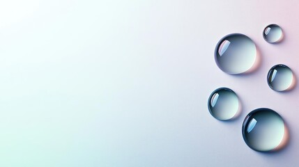 Droplets abstract background concept. Beautiful water droplets on a soft gradient background, symbolizing purity and freshness.