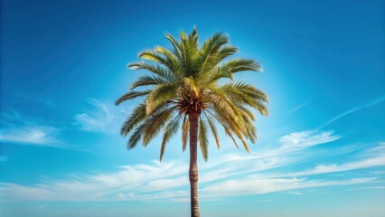 Serene Palm Tree Silhouetted Against a Vivid Azure Sky with Wispy Clouds