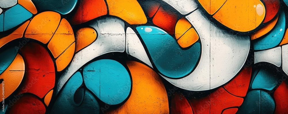 Poster graffiti abstract background idea. vibrant abstract mural with colorful curves and shapes, perfect f