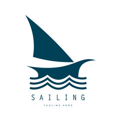 sea ​​wave sailboat logo and coconut tree on beach, for business, badge, company, vector