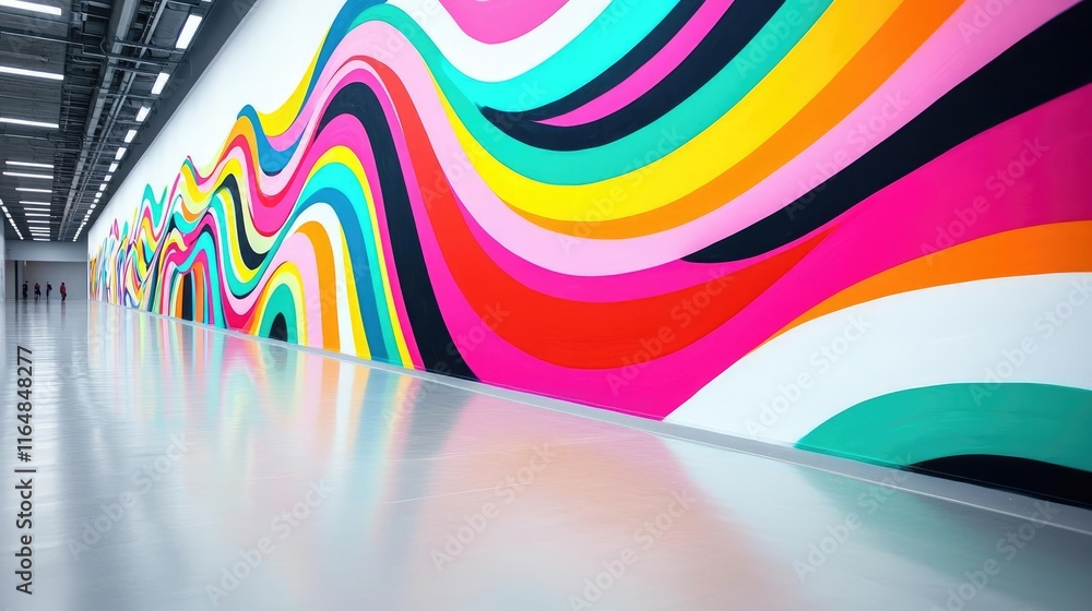 Poster graffiti abstract background idea. vibrant mural with wavy patterns in a modern indoor space, creati