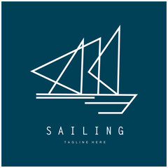 sea ​​wave sailboat logo and coconut tree on beach, for business, badge, company, vector