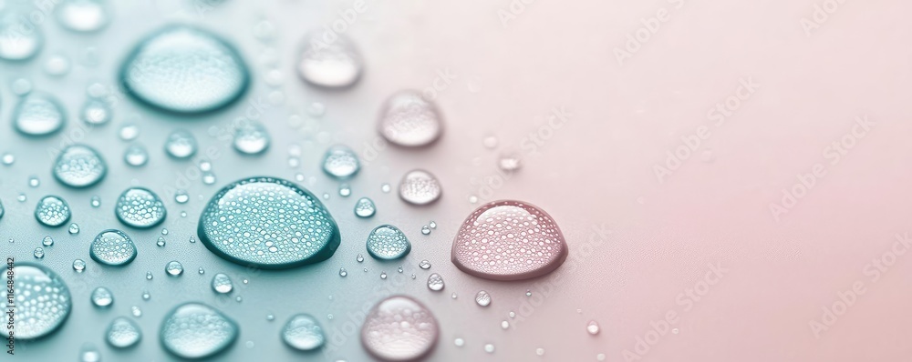 Poster droplets abstract background concept. close-up of colorful water droplets on a soft pastel backgroun