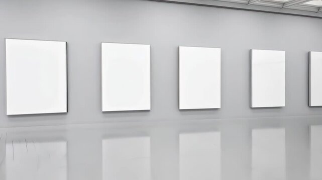 Minimalist Art Gallery Interior with Empty White Canvases for Creative Display