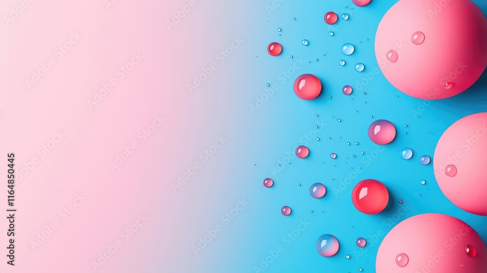Poster droplets abstract background concept. colorful abstract design with droplets and spheres on a vibran
