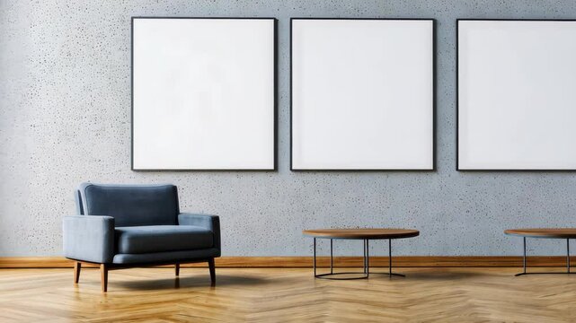 Modern Living Room with Empty Frames and Stylish Furniture for Interior Design Ideas