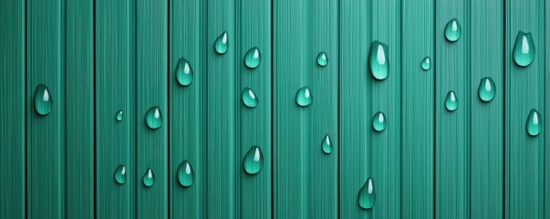 Fototapeta premium Droplets abstract background concept. Raindrops glisten on a textured green surface, showcasing nature's beauty and freshness.