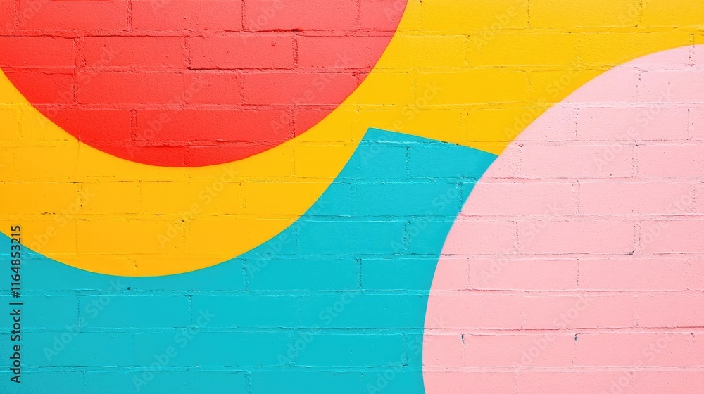 Poster graffiti abstract background idea. vibrant and colorful abstract mural design with circles on a bric