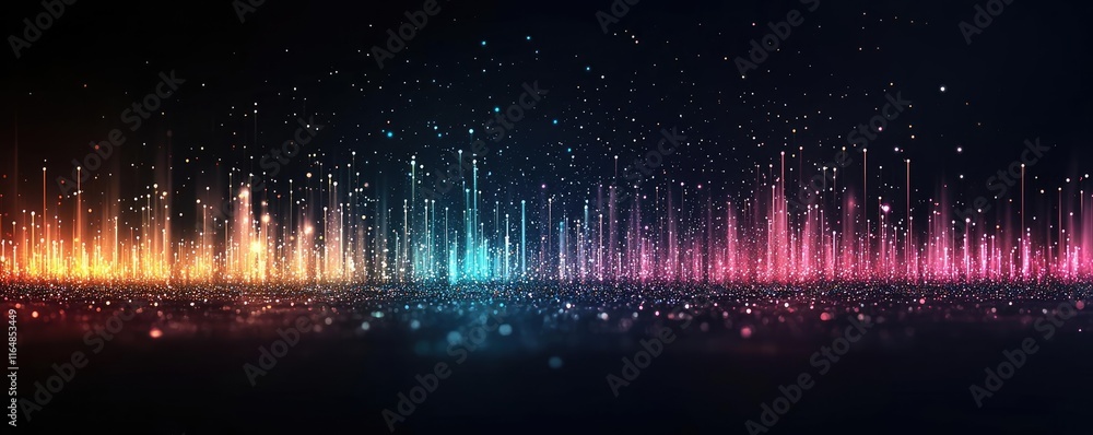 Poster sparkle abstract background concept. vibrant abstract soundwave visualization with colorful light ef