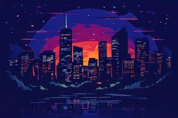 Naklejka premium the AI Image Generator, Cityscape with Illuminated Skyscraper