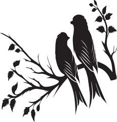 Birds perched on a branch, perfect for wall decor design silhouette vector art illustration