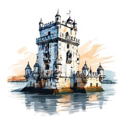 Fototapeta premium the AI Image Generator, Beautiful Artistic Rendering of a Historic Riverside Tower