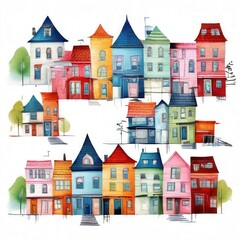Fototapeta premium the AI Image Generator, Colorful Watercolor Houses with Creative Architectural