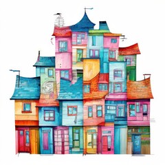 Naklejka premium the AI Image Generator, Colorful Watercolor Houses with Creative Architectural