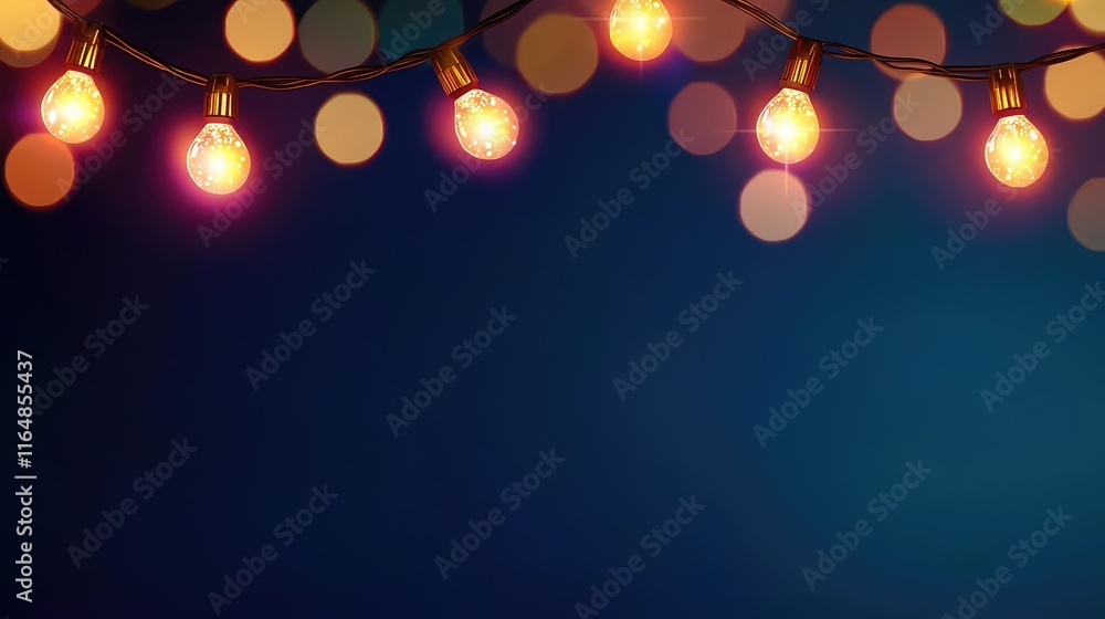Poster sparkle abstract background concept. colorful string lights against a dark blue backdrop create a fe