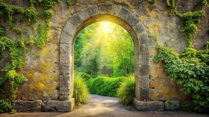 Sunlit Archway Leading to Lush Greenery in a Secluded Garden