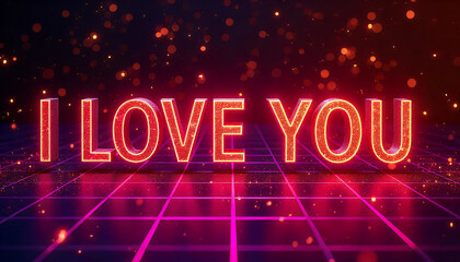 Glowing I Love You Message Romantic Neon Sign  Digital Art Glitter Background