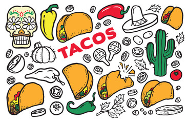 Doodle chili cheeze tacos vector