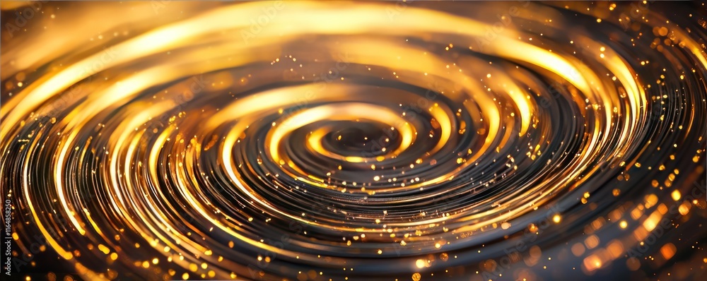 Poster cosmic abstract background concept. swirling golden pattern with luminous sparkles for creative and 