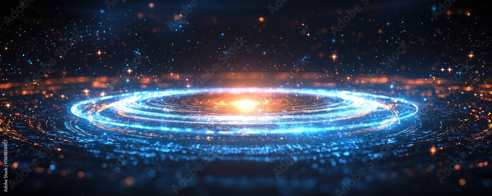 Poster Circles abstract background idea. A mesmerizing abstract image of a spinning galaxy with bright light and sparkling particles.