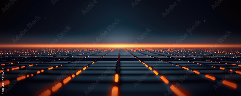 Poster cosmic abstract background concept. futuristic digital landscape with glowing lines and dark backgro