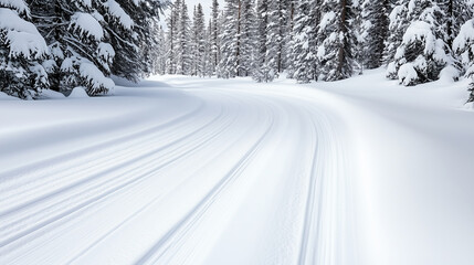 Obraz premium Snowy winter landscape with winding path through trees