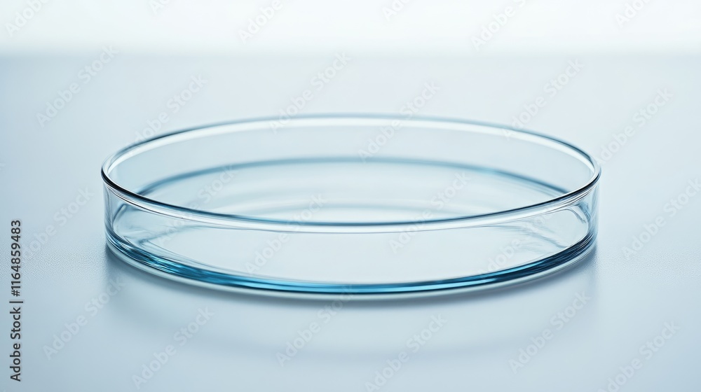 Poster a close-up of a scientific petri dish viewed from the side, isolated on a clean white background, em