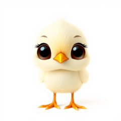 Fototapeta premium A cute little chick with big cartoon eyes on white background 