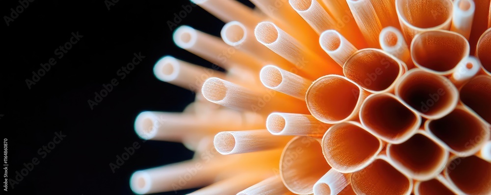 Poster fireworks abstract background idea. close-up of orange straws arranged in a circular pattern on a bl