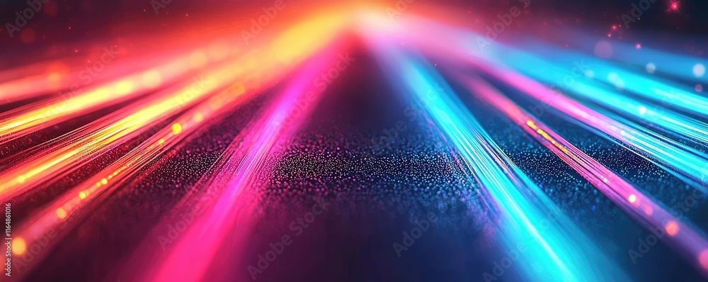 Poster cosmic abstract background concept. a vibrant display of colorful light streaks on a dark background