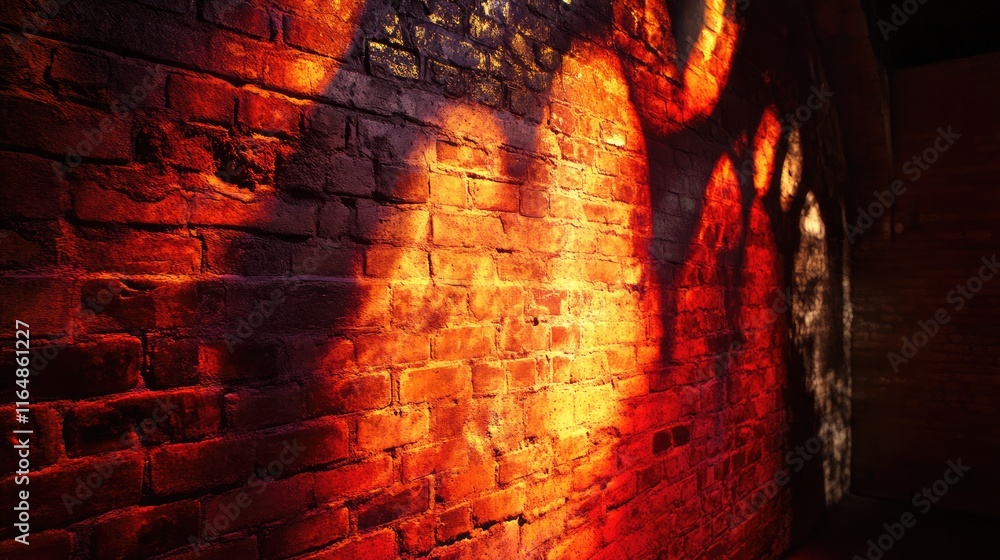 Aufkleber a detailed view of a red brick wall with intricate patterns and aged textures, illuminated by soft l