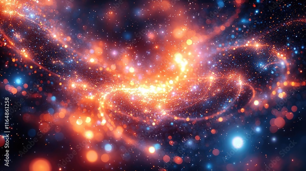 Poster cosmic abstract background concept. abstract cosmic background with glowing particles and vibrant co