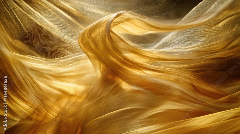 Poster a dramatic streak of golden fabric captured in motion, creating a vibrant and abstract background fi