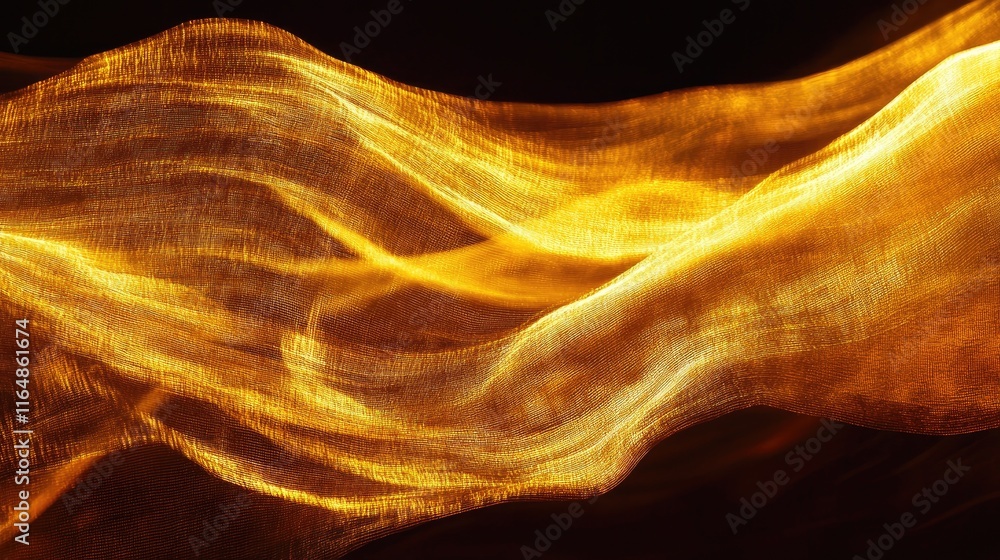 Poster A dramatic streak of golden fabric captured in motion, creating a vibrant and abstract background filled with warmth and elegance