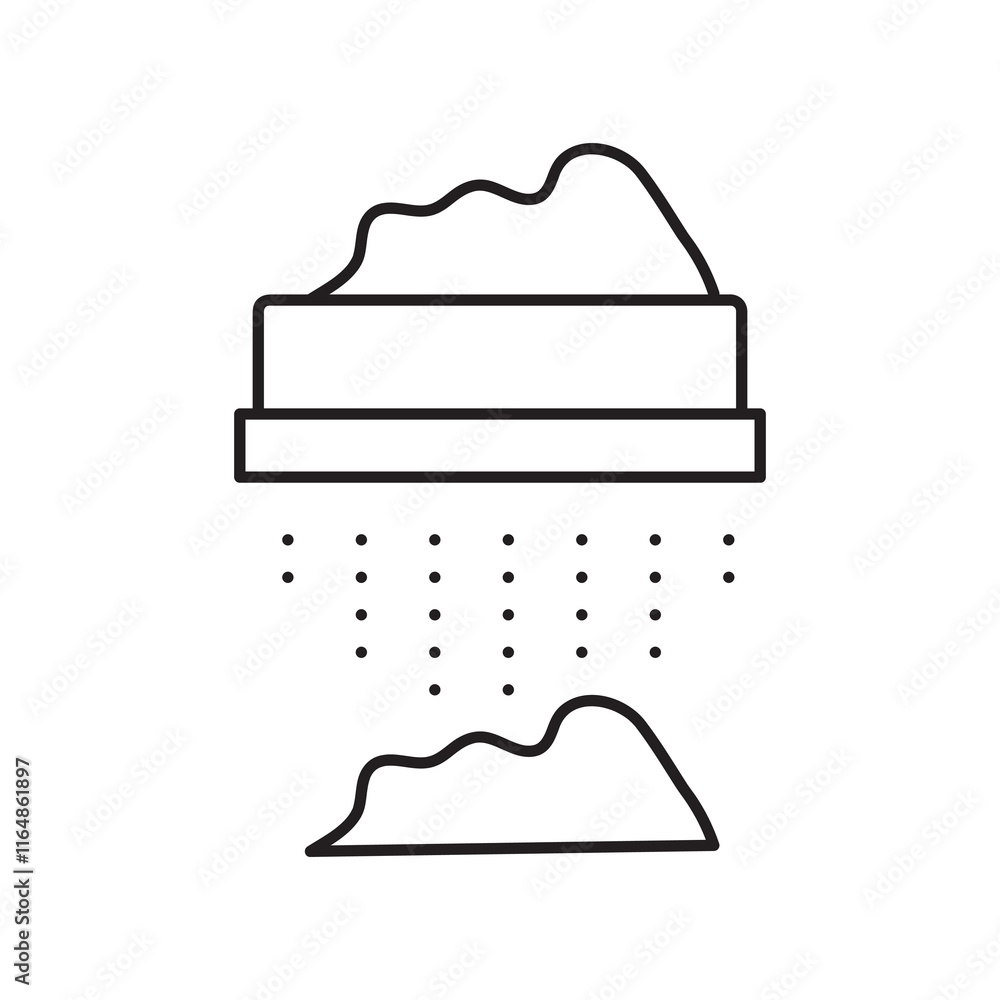 Poster sifting flour, cereals or powdered sugar vector linear illustration for web and app..eps