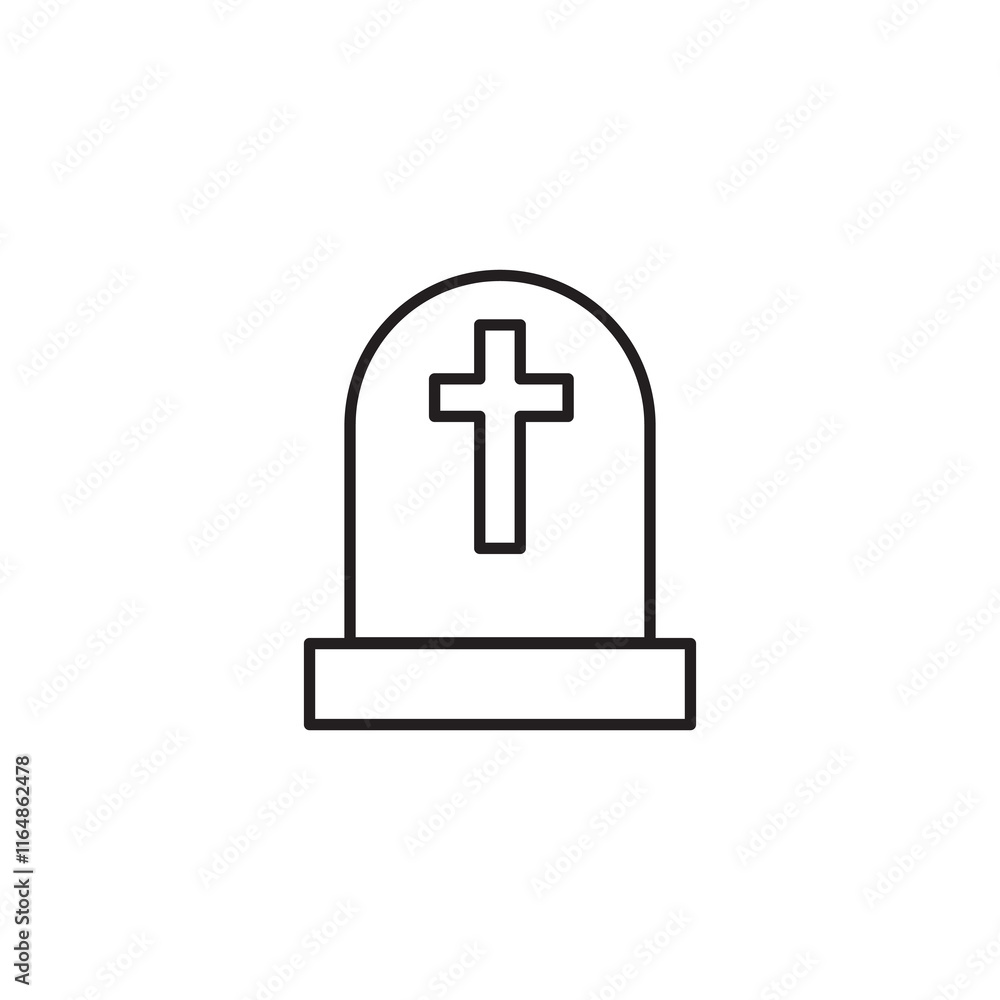 Aufkleber tombstone with cross icon, vector flat grave icon linear illustration for web and app..eps