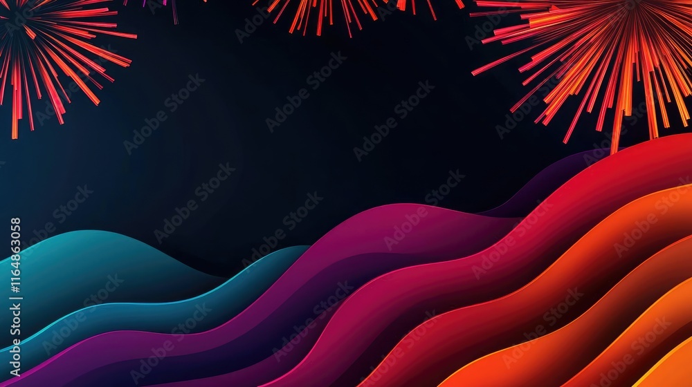 Poster fireworks abstract background idea. vibrant waves and fireworks create a stunning visual backdrop fo