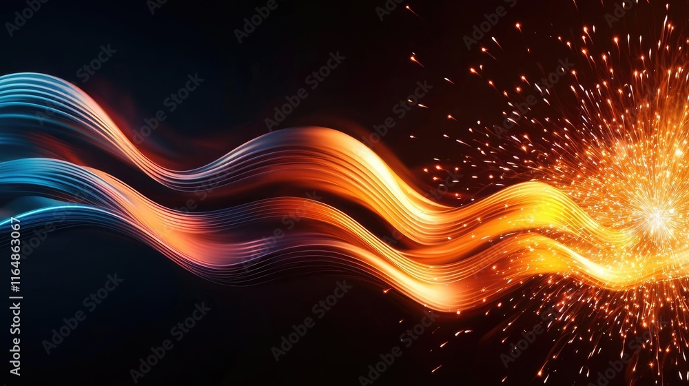 Poster fireworks abstract background idea. abstract art featuring vibrant waves of color and sparks represe