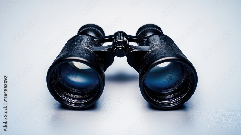 Aufkleber a high-quality pair of black binoculars with glossy lenses and an ergonomic design, centered on a wh