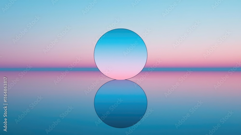 Poster circles abstract background idea. a serene digital landscape featuring a gradient sphere and calm wa
