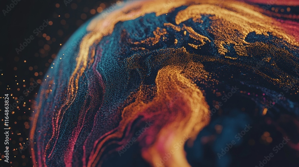 Poster Abstract globe with colorful particles.