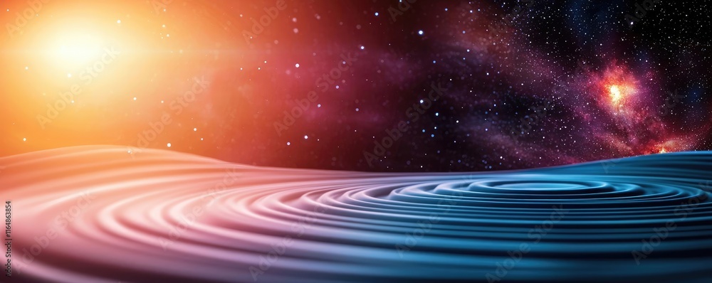 Poster cosmic abstract background concept. stunning cosmic scene with waves of color and distant stars in a