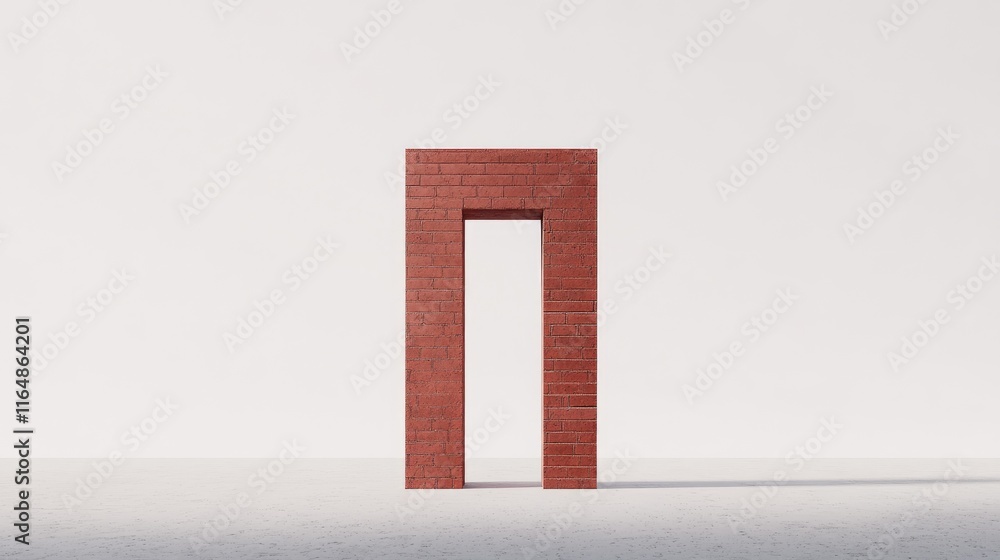 Poster a minimalistic shot of a red ceramic brick pillar gate from the side, displayed on a clean white bac